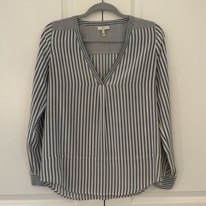 Joie Long Sleeve Silk Blouse, Blue & White Mixed Stripe, Small